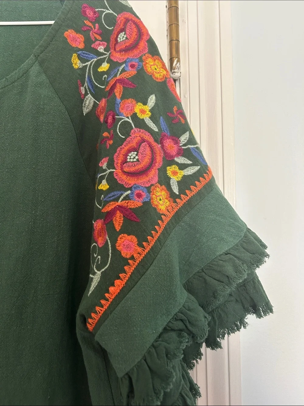 NWT Umgee Dark Green Boho Embroidered Fringe Tunic - Picture 5 of 6